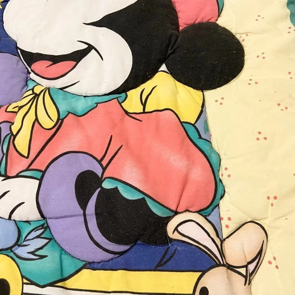 Vintage Mickey Mouse Minnie Crib Quilt Comforter Blanket and  Headboard Cover - Picture 12 of 16